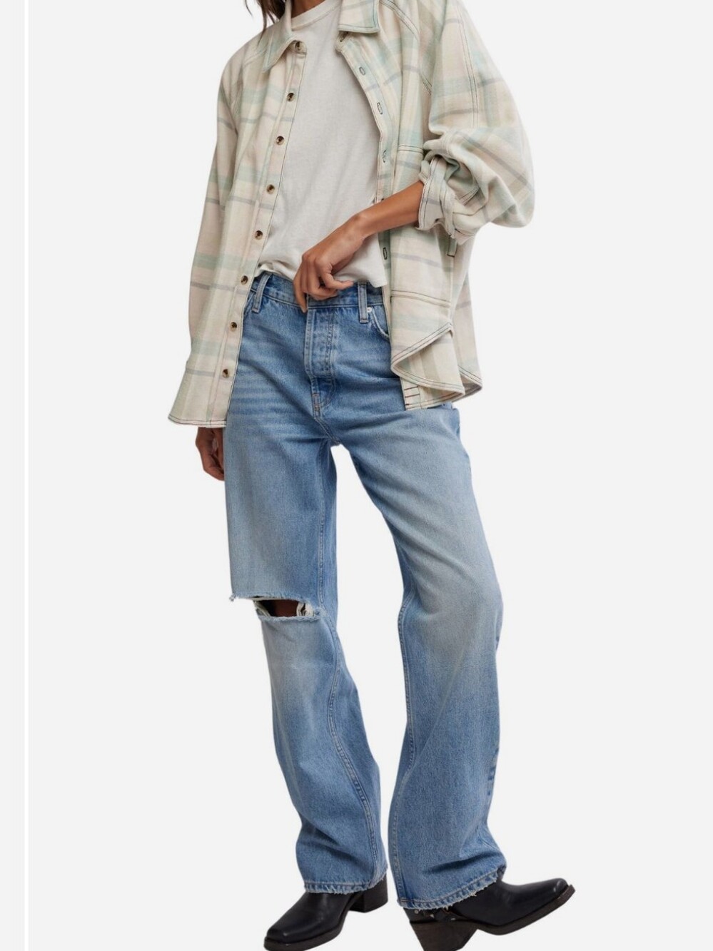 NWT Free People Holly Ripped High Rise Bootcut Jeans 24 Cambridge